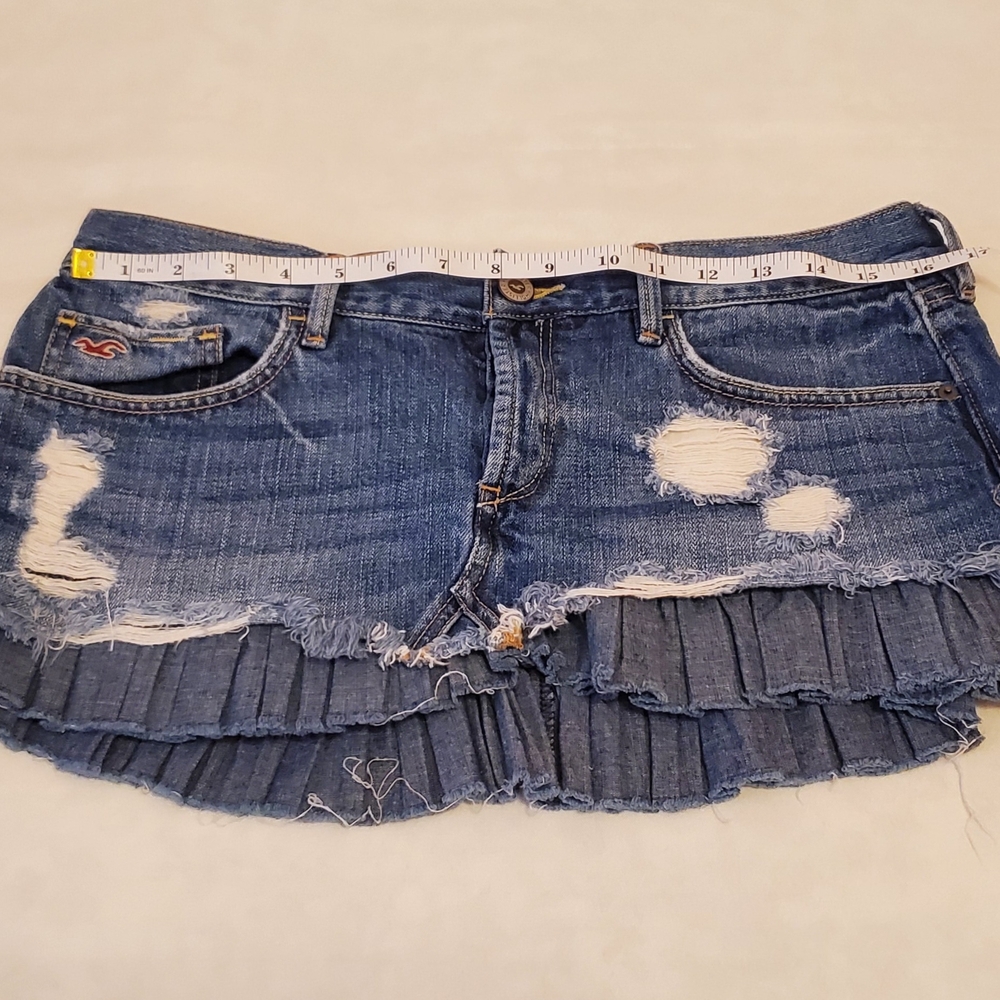 Hollister 5 Vintage Y2K Destroyed Pleated Layered Denim Mini Skirt - Picture 4 of 5